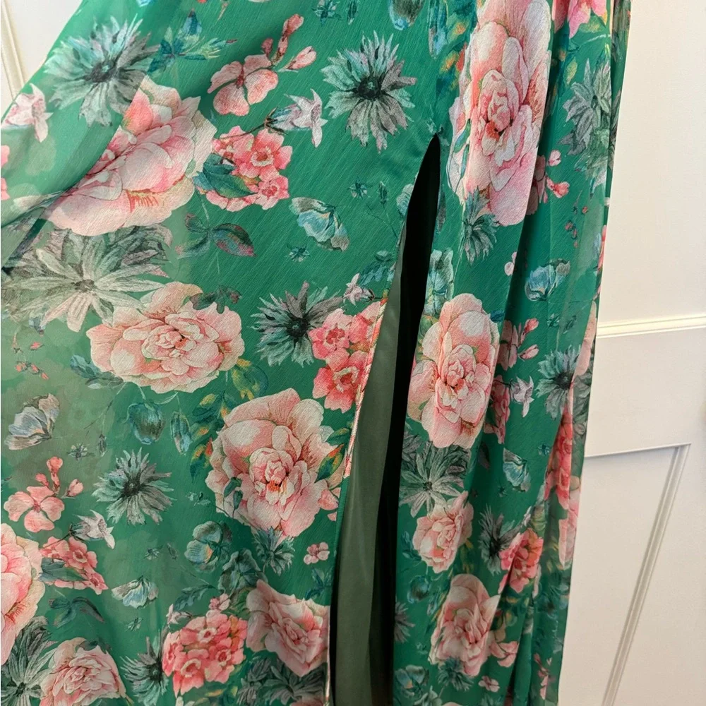 Mac Duggal Green and Pink Floral Maxi Dress - Picture 4 of 5